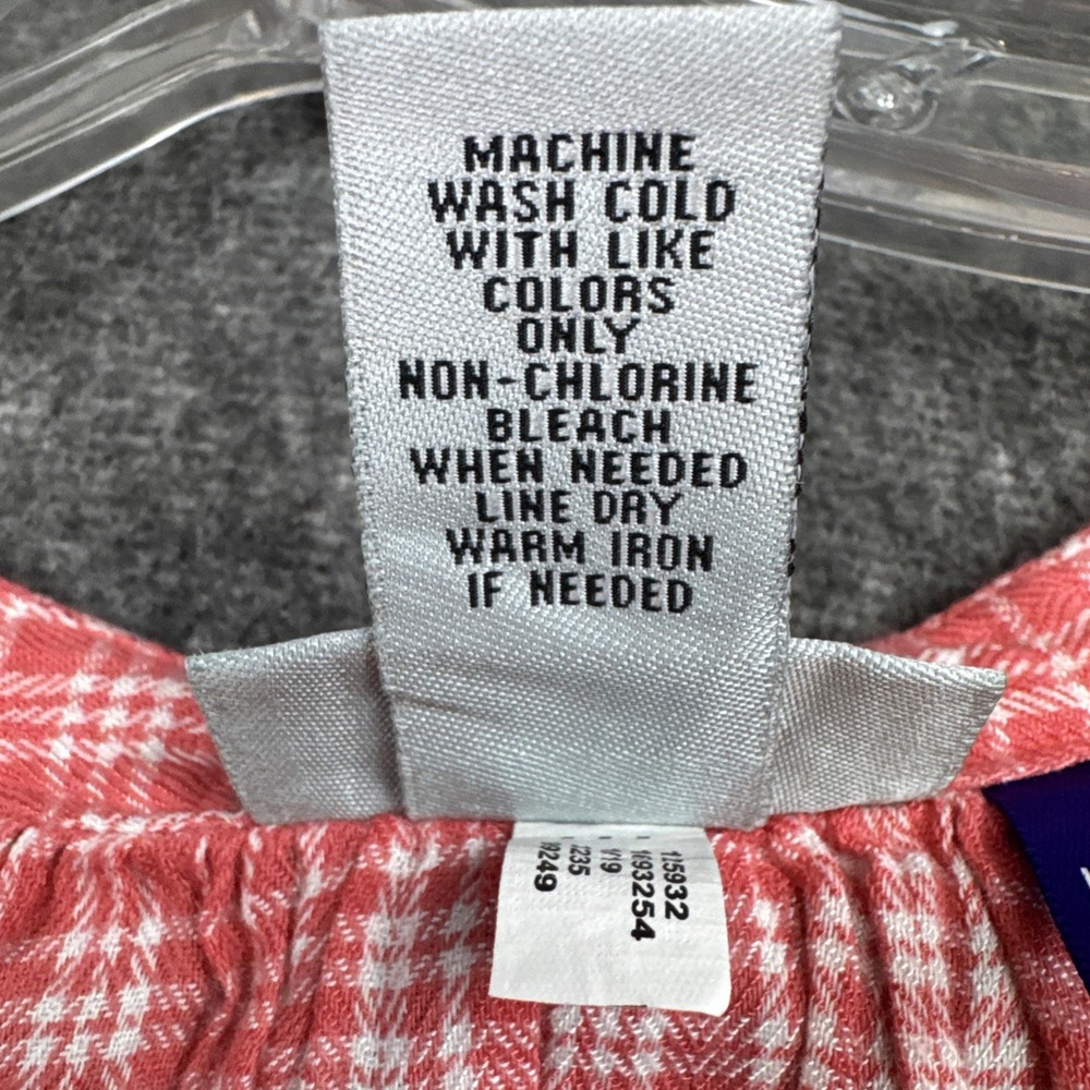 Catherines Top 2XWP 2X Petite Coral White Gingham Plaid Henley Blouse 3/4 Sleeve - Picture 6 of 7